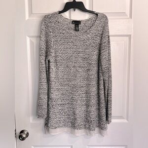 Lane Bryant Women’s Black & White Marled Sweater w/ Chiffon Hem - Size 18/20